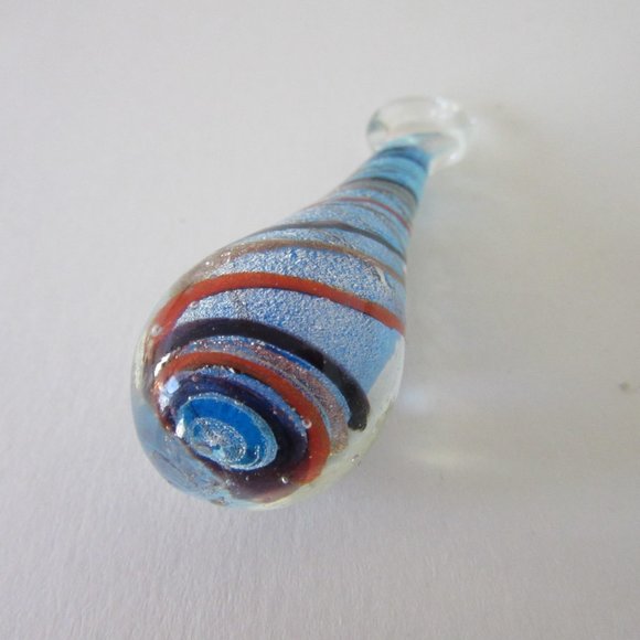 Glass Pendant Statement Necklace Blue Red Swirl Teardrop - Picture 6 of 10